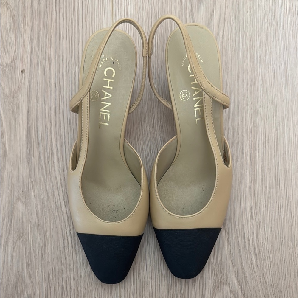 Chanel Beige and Black Women's Slingback Shoes